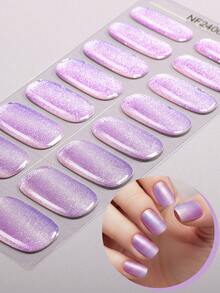 16 miếng dán móng tay gel bán khô hình mắt mèo, màu tím ánh kim gradient mùa xuân/hè, chất lượng salon, dễ dán và dễ gỡ, thích hợp cho phụ nữ tự làm móng nghệ thuật trong các bữa tiệc. - Hồng - Xem 2