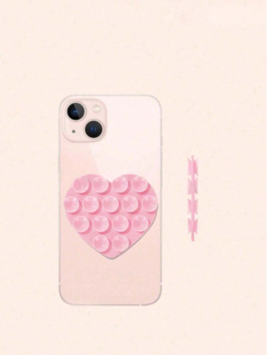 1pc Creative Double-Sided Heart Shaped Strong Silicone Suction Cup Phone Case, Adjustable Non-Slip Portable Silicone Suction Cup Phone Holder, Compatible With Android Phones, Birthday Gift Phone Accessory