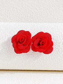 1 Pair Fashionable Minimalist Versatile Fabric Rose Flower Earrings - Red - View 3
