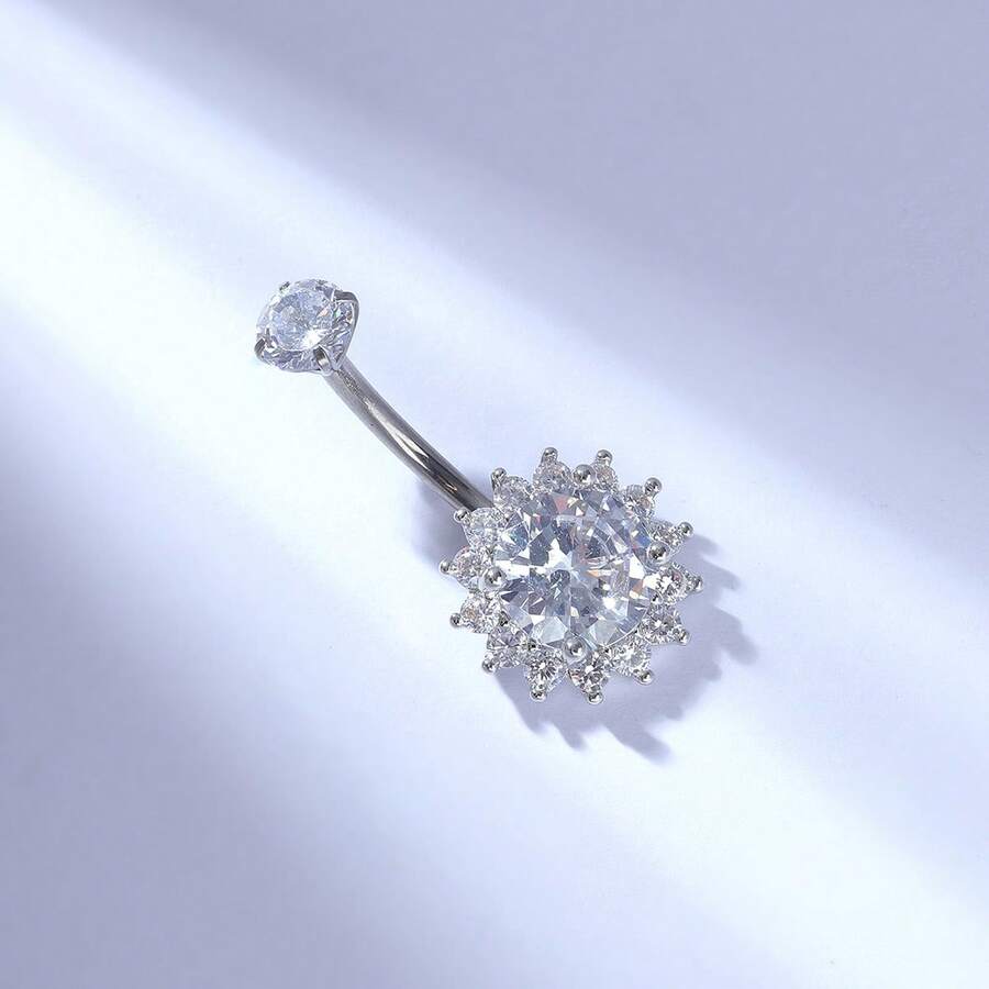 1 chiếc khuyên rốn bằng titan G23 với đá Zirconia lớn, kiểu dáng thời trang và tinh tế dành cho nữ. - Bạc - Xem 1