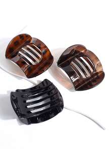 1个/3个装女士扁平发夹，适合中等厚度头发，玳瑁纹扁平发夹，鸭嘴式发夹，抓力牢固，舒适弧形设计，适合驾驶、瑜伽等各种场合，豹纹休闲款 - 彩色 - 查看 3