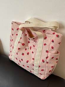 1个可爱草莓印花手提包，大容量单肩包，少女风手提包，上学/上班通勤包，春夏沙滩包，情人节/圣诞节礼物 - 淺粉色 - 查看 11