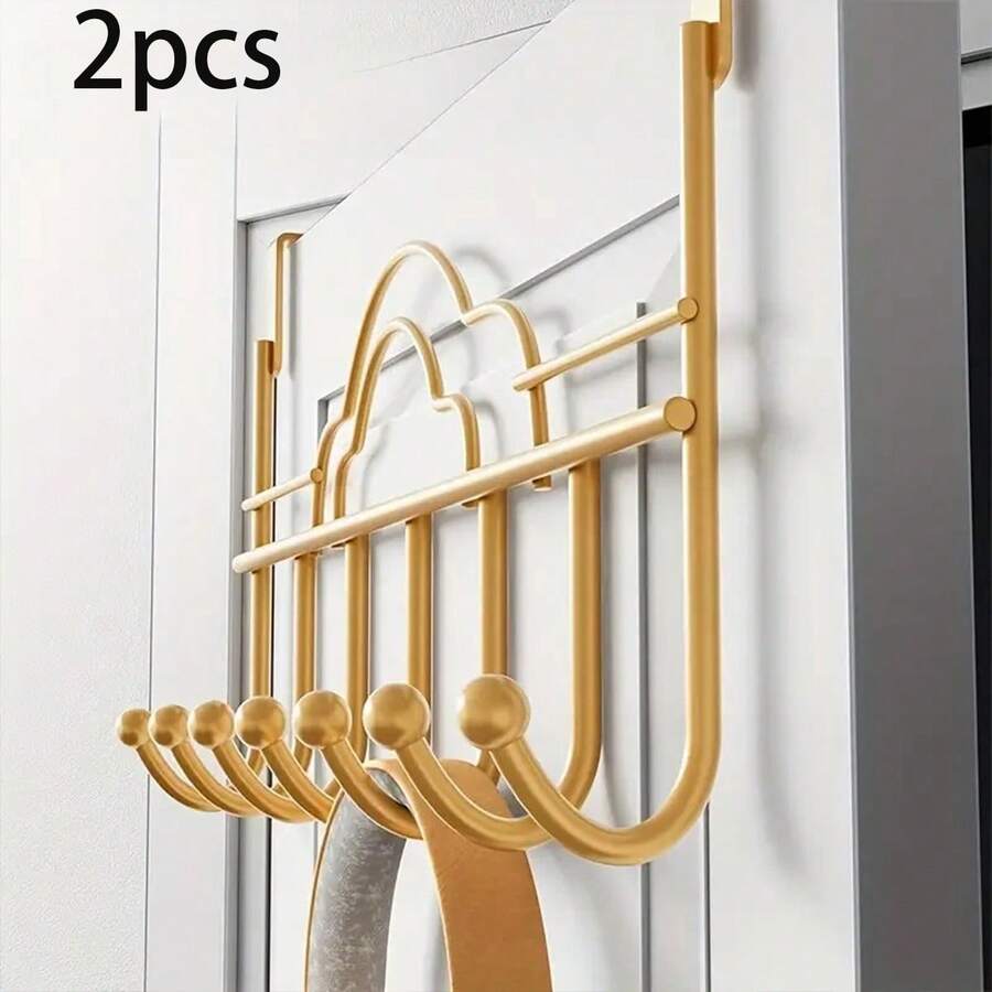 2pcs/1pc No Drilling Elegant Easy Install Over The Door Hanging Hook Organizer Rack, Includes Cloud, Heart And Crown Shapes, Made Of Durable Metal, Suitable For Hanging Bags, Keys, Towels, Umbrellas, Bathrobes And Clothes, Applicable For Bedroom, Kitchen And Bathroom - Space Saving Stylish Bedroom Storage, Movable Bedroom Hooks, Bedroom Home Organization Accessories (Slight Variation In Product Style And Color)