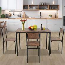 Dining Table And Chairs Set 4, Breakfast Dining Table And 4 Chairs 5 Piece Dining Room Set - Brown - View 7