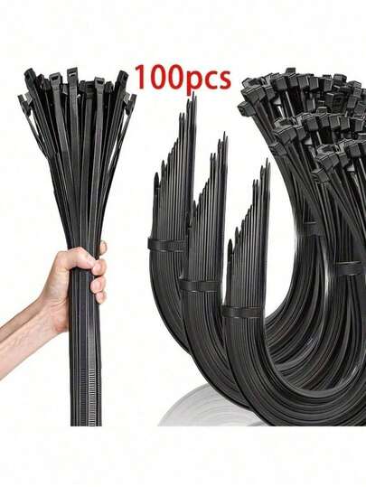 100 Piece Set Of Heavy-Duty Cable Ties, Nylon Zipper Ties, With Waterproof, Anti Slip, And Anti Breakage Functions, Suitable For Home, Office, And Car Wire Sorting