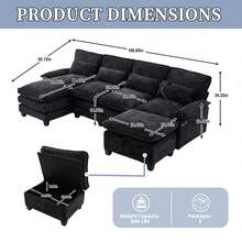 106" U-Shaped Sectional Sofa Cloud Couch For Living Room, Upholstery Comfy Modular Sofas, 4 Seat Chenille U-Shaped Sleeper Sofa, High-Density Sponge Filling, With Chaise Lounge, Ottoman & Pillows(Navy) - 黑色 - 查看 4