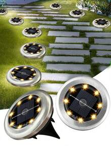 4pcs Waterproof Stainless Steel Solar Ground Lights, Lawn Lamps For ...