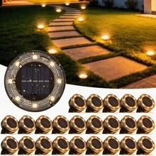 8/16 Pack Solar Ground Lights Outdoor - 8 LED Solar Disc Lights With Flat Design, Solar-Powered Pathway Lights For Garden, Lawn, Patio, Yard, Path & Landscape (Cool White & Warm White) - 16 Pack - View 2