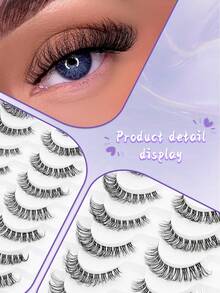 False Eyelashes Fox Eye 10 Pairs Pack 3D Natural Look Fluffy Wispy Cat Eye Lashes Soft Faux Mink Lashes Lightweight D-Curl Clear Band Eyealshes - Black - View 5
