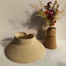 女士宽檐草帽，可折叠便携夏季沙滩遮阳帽，UPF防晒，带马尾辫孔，波西米亚蝴蝶结设计 - 彩色 - 查看 5