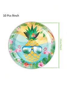10pcs Hawaiian Pineapple Flamingo Tropical Theme Disposable Tableware Set - Includes 9/7 Inch Plates, 9oz Cups And Napkins, Suitable For Birthday, Beach Party, Picnic And BBQ Decor - Multicolor - View 4