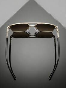 Men's Classic Black & Gold Double-Bridge Aviator Fashion Glasses, Fashionable, Parisian Street Style - Multicolor - View 9