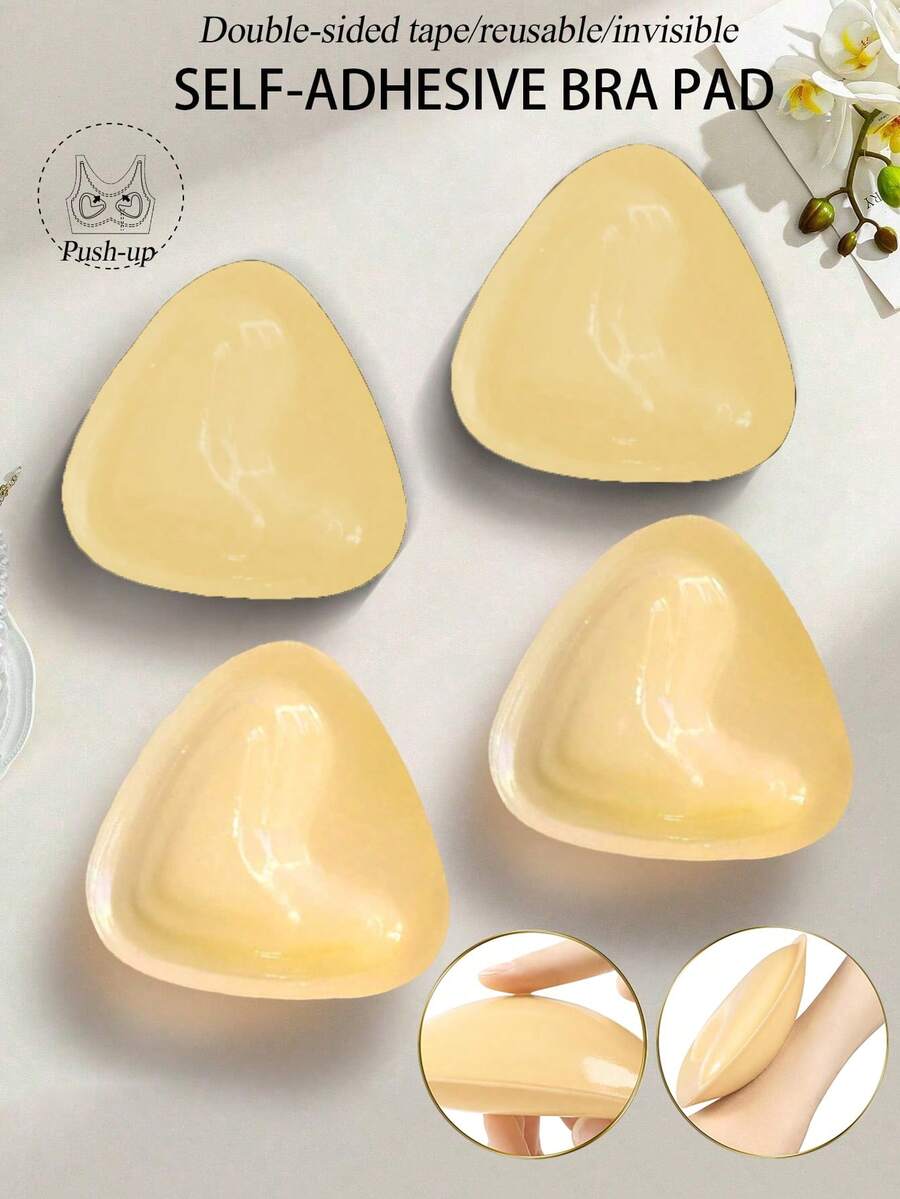 1对双面自粘胸垫，方形和三角形，可重复使用加厚隐形文胸和比基尼垫 - 杏色 - 查看 1