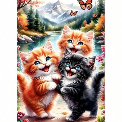 Bộ tranh đính đá 5D hình mèo hạnh phúc tự làm, 1 bộ, [30*40cm/11.8*15.7in] [40*50cm/15.7/19.7in], Thích hợp cho người lớn mới bắt đầu tự làm tranh khảm đá, tranh đính đá toàn bộ, trang trí tường cho phòng khách, phòng ngủ, văn phòng, quà tặng bất ngờ cho gia đình và bạn bè, không khung.