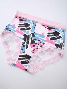 Dircho 6pcs Women's Graffiti Print Panties, Contrast Pink And Mint Green Elastic Waistband, Soft Comfortable Fabric Underwear Set, Featuring Energetic Abstract And Heart Patterns, Breathable And Comfortable For Daily Wear - Multicolor - View 11