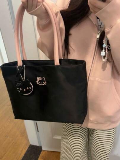 SANRIO New Embroidered Bag, Minimalist Versatile Handbag/Shoulder Bag, Large Capacity Commuter Bag, Laptop Bag, Fashionable Cute Japanese Cartoon Embroidery Design, High-Quality Durable Soft Comfortable Lightweight, Multi-Pocket, Suitable For Work, Daily Commute, Travel, Shopping, Leisure, Women, Girls, Popular Cute Aesthetic, Versatile