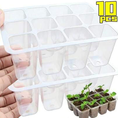 3/5/10pcs Transparent Nursery Pots 6/12 Cell Seedling Starter Trays Mini Propagator Greenhouse Propagation Tray Flower Pot Grow Box Perfect For Home Garden Balcony Indoor Outdoor Plant Germination And Seed Growing