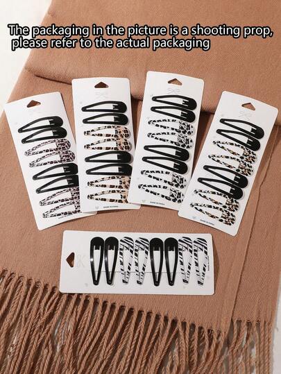 8 piezas/40 piezas Pinza de pelo con forma de gota de agua con estampado de leopardo, pinzas para el flequillo y los lados, accesorios de pelo de estilo punk dulce adecuados para decoración diaria y peinados versátiles