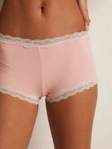 Women Micro Shorts Lace Trim Y2k Low Rise Full Coverage Boxer Lace Briefs Underwear Lounge Shorts Cute Boyshorts Panties Pjs Bottoms Short Pants - 粉色 - 查看 4