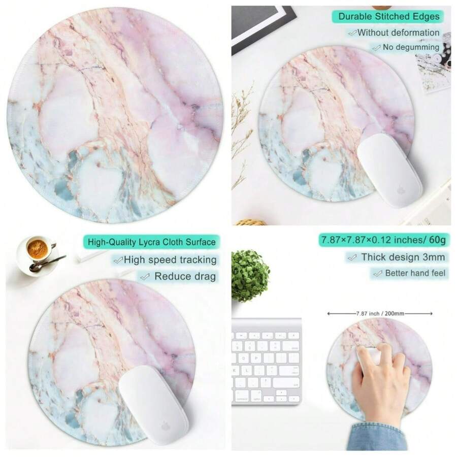 Pink Marble Round Mouse Pad Premium Textured Surface Non-Slip Rubber Base Washable Desktop Mat 7.87x7.87 Inches - 1 - 查看 1