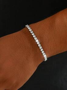 1条男士奢华闪亮网球手链，镶嵌立方氧化锆，百搭嘻哈水钻手链，精致男士珠宝礼品 - 白色 - 查看 5