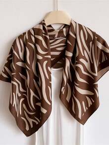 1条90*90厘米方形真丝方巾，女士斜纹真丝韩式简约条纹，可作领巾、头巾、时尚头饰、披肩、围巾 - 彩色 - 查看 8