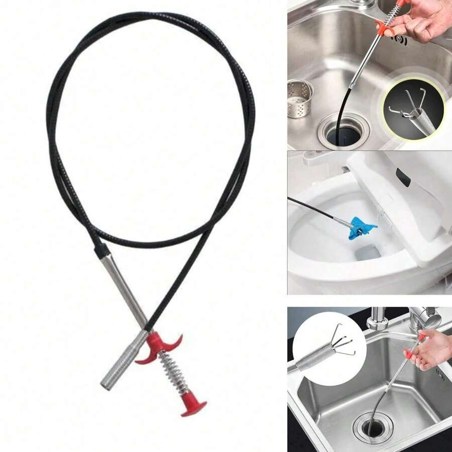 Drain Snake, Drain Clog Remover - Gutter Cleaning Tools Drain Cleaner For Toilet Sewer Shower Kitchen Bathroom Tub Clogged Drains Opener Cleaning Tool, Flexible Grabber Claw Pick Up Reacher (63 Inch) - Multiple Styles - View 1