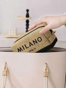 This Women's Beach Themed Handbag Set Features The Artistic "Milano Italy" Logo And Includes A Large Capacity Handbag And Two Makeup Bags. - Multicolor - View 12