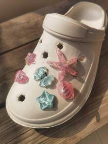 Bộ 12 phụ kiện trang trí giày hình nơ, sao biển, vỏ ngọc trai, trái tim, ngôi sao năm cánh, thích hợp cho dép xăng đan, dép đi biển, dép lê. - Nhiều màu - Xem 4