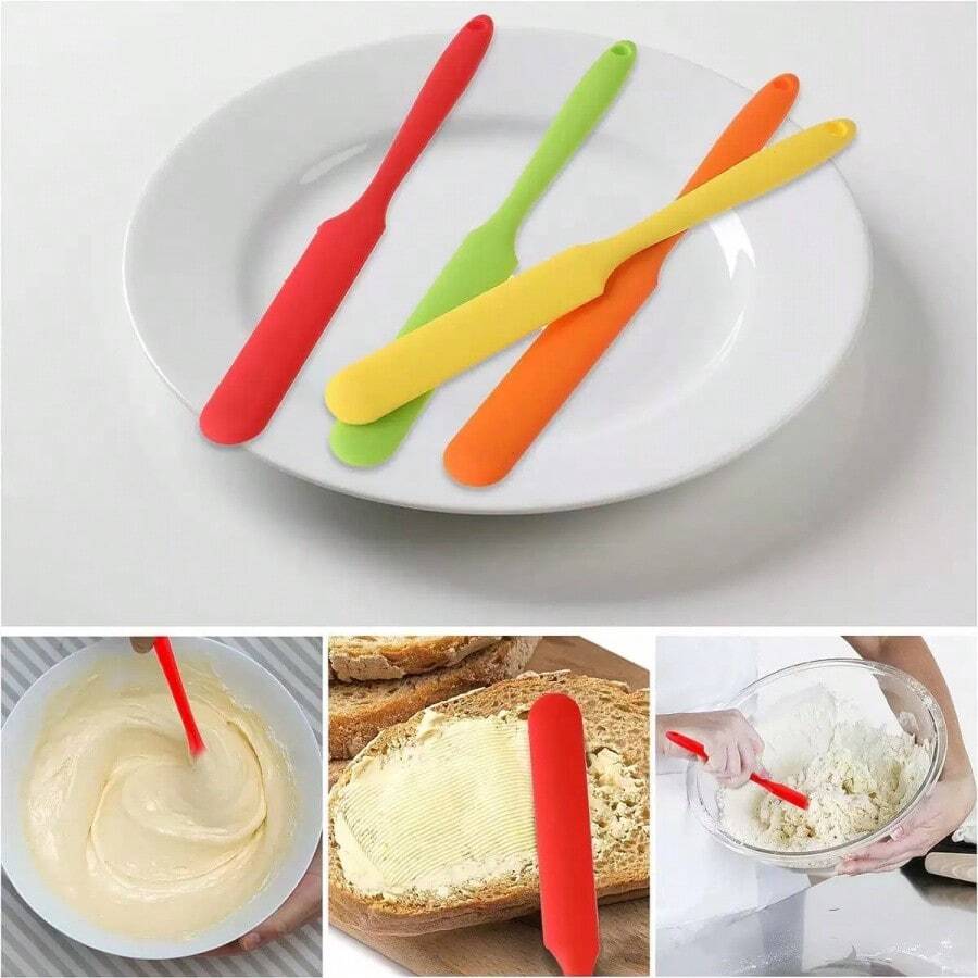 1 st/3 st silikonkrämsskrapa, högtemperaturbeständig bakspatel i ett stycke, lämplig för att breda ut honung, grädde, skära kakor, blanda mjöl, praktiskt köksredskap - Visa 1