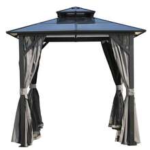 Gazebo para Asar al Aire Libre de 8 x 8 Pies, Gazebo para BBQ con Techo Rígido de Policarbonato Resistente a los Rayos UV y Ganchos de Almacenamiento para Patio, Césped, Jardín - 1 - Ver 5