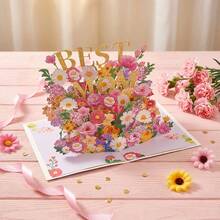 1pc 3D Pop-Up Floral Greeting Card, Featuring Pink Flower Bouquet And Butterfly Design, Suitable As Mother's Day, Birthday, Anniversary, Valentine's Day Gift, Comes With Envelope - Single Piece - View 4