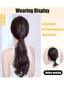 Peluca con coleta de fibra sintética resistente al calor, rizada y con capas, con liga elástica para el cabello, adecuada para uso diario y eventos de las mujeres, accesorios de belleza para el hogar, bandas de goma para el cabello - Multicolor - Ver 6