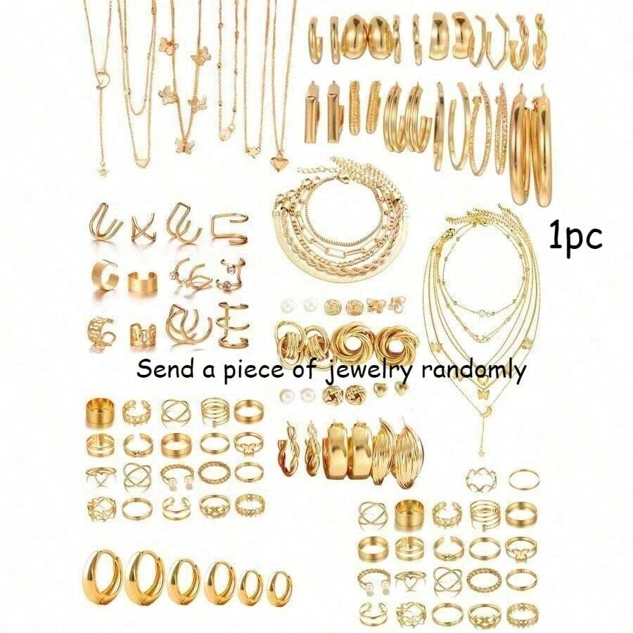 1pcs Middle Eastern Style Elegant Vintage Butterfly, Heart, Pearl, Twist, Star, Moon, Rhinestone, Snake Chain, Braided Chain, Geometric C-Shaped Earrings, Necklace, Ring, Bracelet Jewelry Set For Holiday, Party, Gift - 黃金 - 查看 1