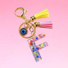 1pc Bohemian Evil Eye Resin A-Z Letter Keychain, Cute Heart Sequin Epoxy Letter Keyring Decoration Accessory, Unisex Fashion Minimalist Accessory For Wallet, Backpack, Car, Suitable For Daily Travel, Holiday Gift For Friends - Color - View 26