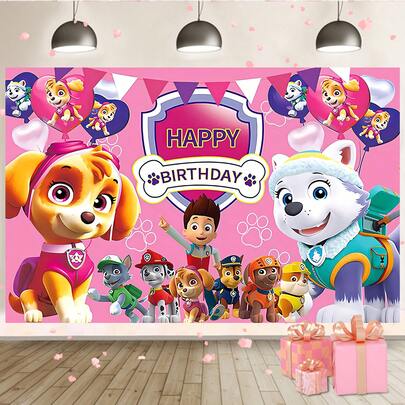 Pink Theme Party Backdrop, Suitable For Birthday Party Theme Wall Decor, Photography Background, Dog Theme Wall Decoration, Ideal For Celebration Scene Decor And Display Props