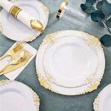 7.5in 10pcs European Style Plastic Lace Plates - Beige 5PCS - View 5