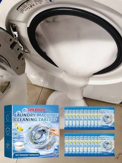 12片装强力洗衣机清洁片 - 三效合一深度除垢，彻底去除水垢。保持洗衣机滚筒/搅拌器清洁顺畅。浴室装饰及配件、洗衣液、清洁用品、洗衣配件、洗衣粉、洗衣皂、洗衣机清洁剂、去污剂
