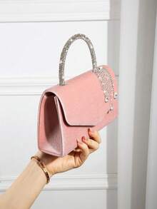 REMANLAND 闪亮晚宴手拿包，优雅时尚信封包，水钻装饰手提包，派对及婚礼新娘钱包 - 粉色 - 查看 4