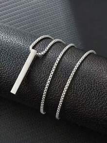 1 pièce Collier pendentif cylindrique géométrique en acier inoxydable pour homme, cadeau pour le petit ami - Multicolore - Voir 6
