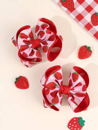 2 urocze kokardy do włosów w kształcie truskawek dla dziewczynek, słodkie kokardy z nadrukiem owoców, spinki krokodylkowe, wstążki grosgrain w kształcie truskawek, spinki do włosów dla dziewczynek, codzienne imprezy, akcesoria do włosów dla nastolatków