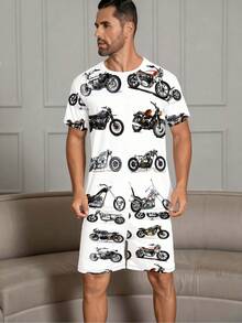 Ensemble pyjama homme d'été - Chemise imprimée à manches courtes douce et confortable assortie à un short, convient pour la maison ou une tenue décontractée, vêtement de nuit à manches courtes. - Couleurs mélangées - Voir 2