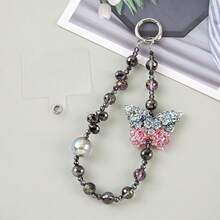 1 chiếc mặt dây chuyền hình bướm đính hạt sang trọng, thời trang, kiểu dáng ngắn, dùng để treo túi xách hoặc dây chuyền điện thoại. - Nhiều màu - Xem 16