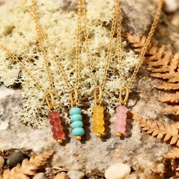 1件天然石珠吊坠项链 紫水晶虎眼石水晶 女士珠宝礼物