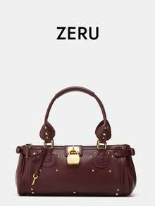 经典复古风格，小众复古时尚，百搭独特的复古外观锁扣手提包、托特包、单肩包、腋下包，街头时尚必备单品。 - 酒紅色 - 查看 1