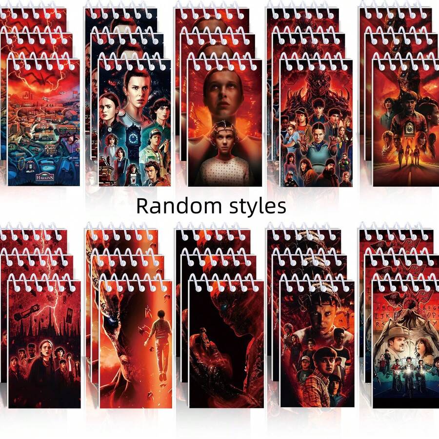 5本《怪奇物语》红色螺旋笔记本，学生便携笔记本，学习用品，返校派对礼物，款式随机 - 彩色 - 查看 1