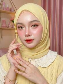 1 chiếc khăn trùm đầu nữ màu trơn bằng vải chiffon mềm mại, kiểu dáng Ả Rập, khăn dài thường ngày, khăn trùm đầu đơn giản, phù hợp cho sử dụng hàng ngày ở Trung Đông. - Màu vàng - Xem 6