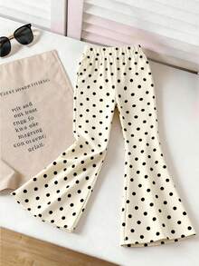 Conjunto de impresión de Pascua con conejito y mariposa que sopla burbujas, camiseta holgada + pantalones acampanados con lunares, adecuado para uso diario, escuela y salidas de fin de semana - Multicolor - Ver 5