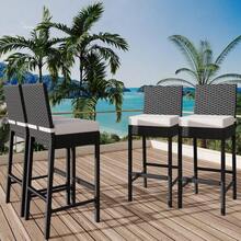 Durable Outdoor Wicker Counter Height Bar Stools With Cushions, Armless Rattan Chairs, Weather-Resistant Lightweight For Patio Poolside, Set Of 2 - White - View 3