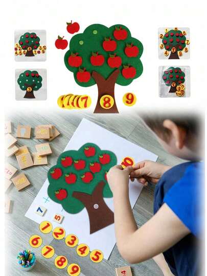 Felt Educational DIY Felt Apple Tree Set, Attractive Handicraft, Preschool Math Board For Counting, Addition, Subtraction, Fun Teaching Tool, Suitable For Imagination Games And Role-Playing In Kindergarten